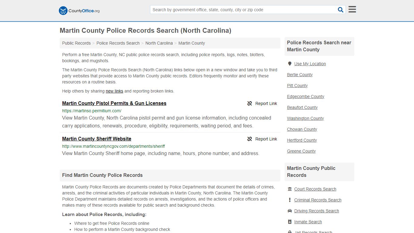 Martin County Police Records Search (North Carolina) - County Office